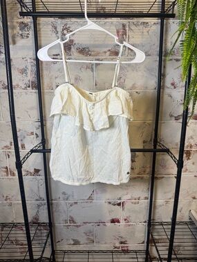 Roxy Cream Ruffle Button-Front Spaghetti Strap Camisole